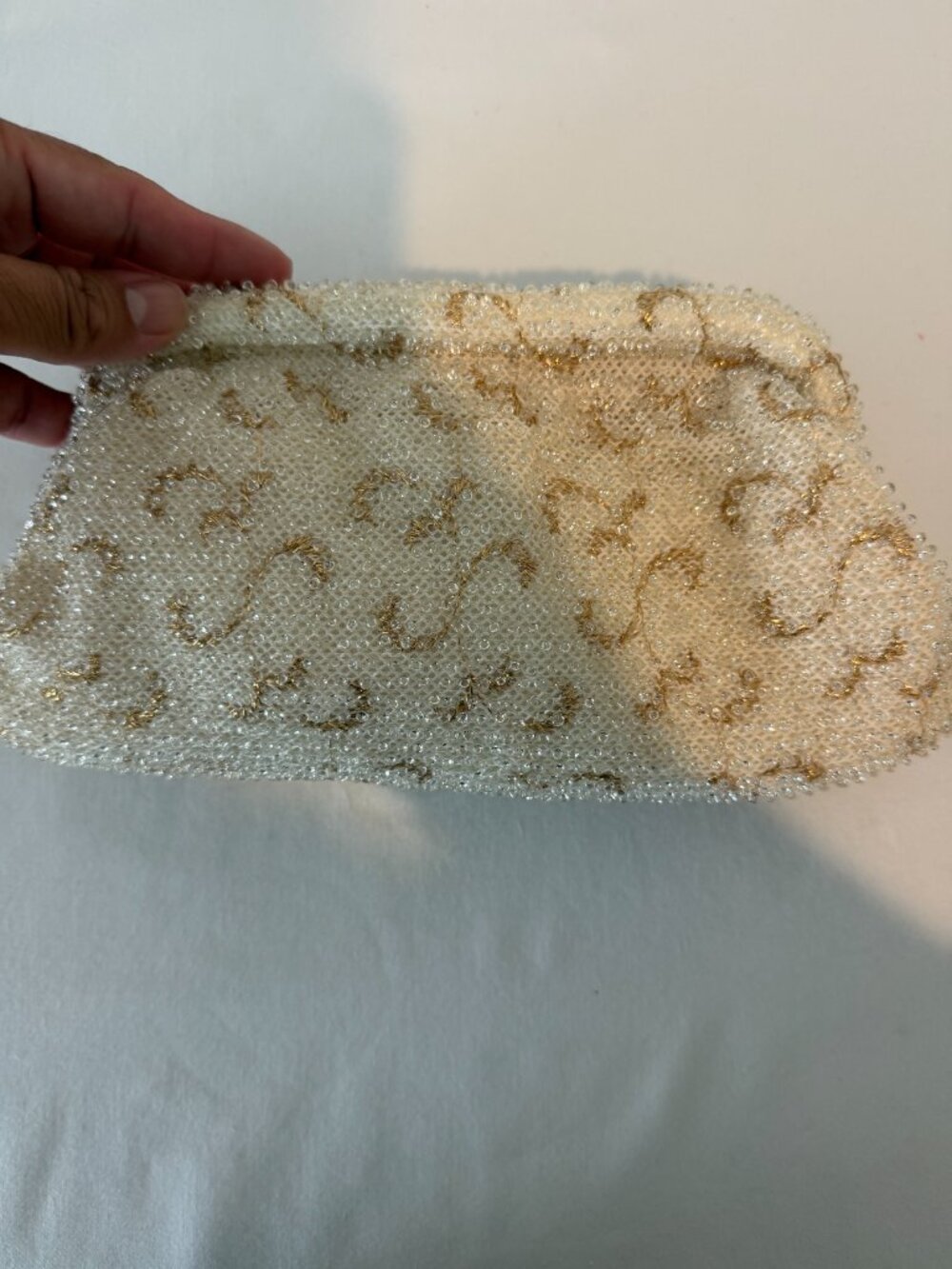 Vintage Lumar Bead Color-Bead Japan White Gold Beaded Evening Clutch Purse - Picture 3 of 6